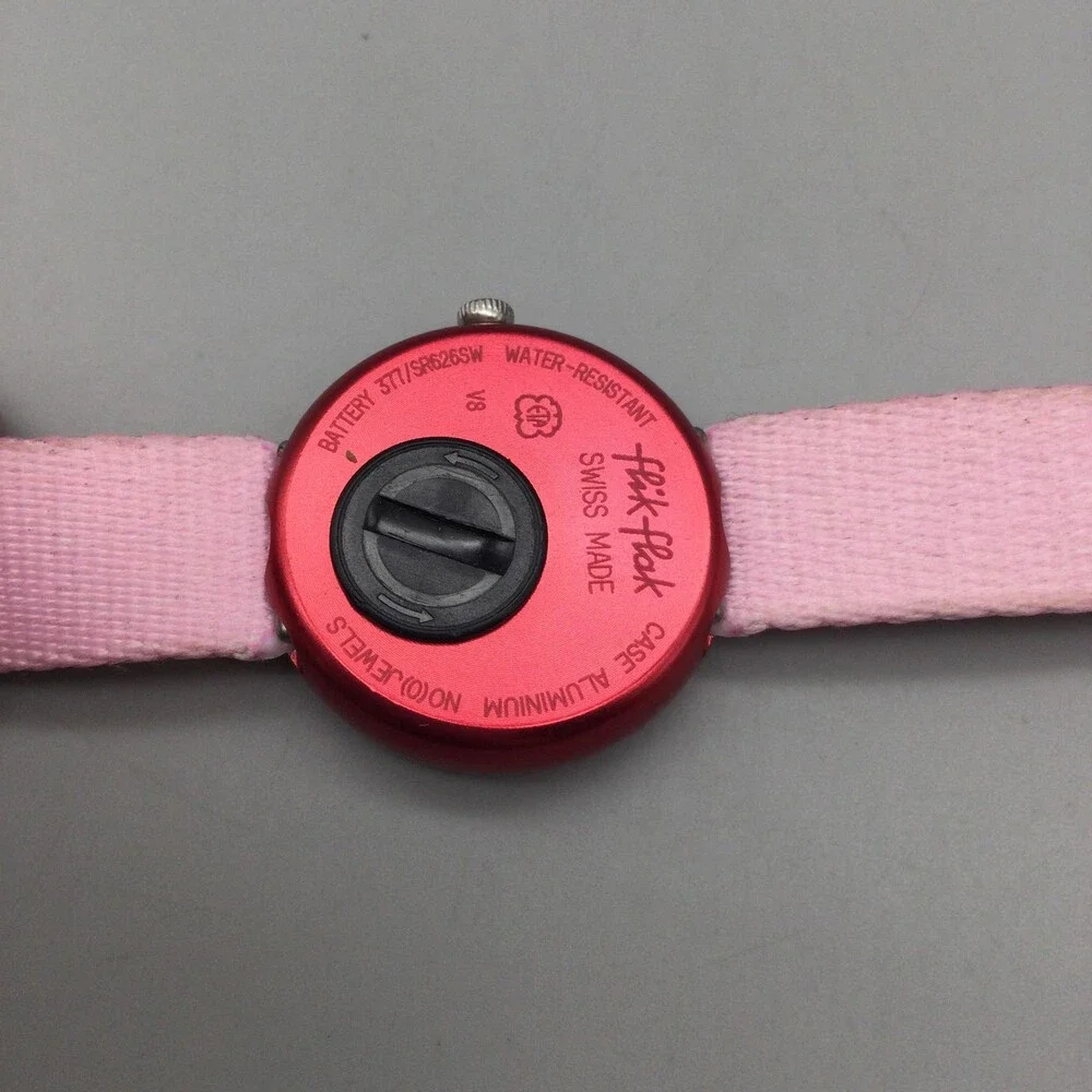 Flik Flak Prune et Fraise Girls Watch 28mm Pink Strawberry Swiss New Battery